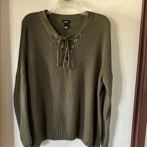 Olive Green Lace-Up Sweater